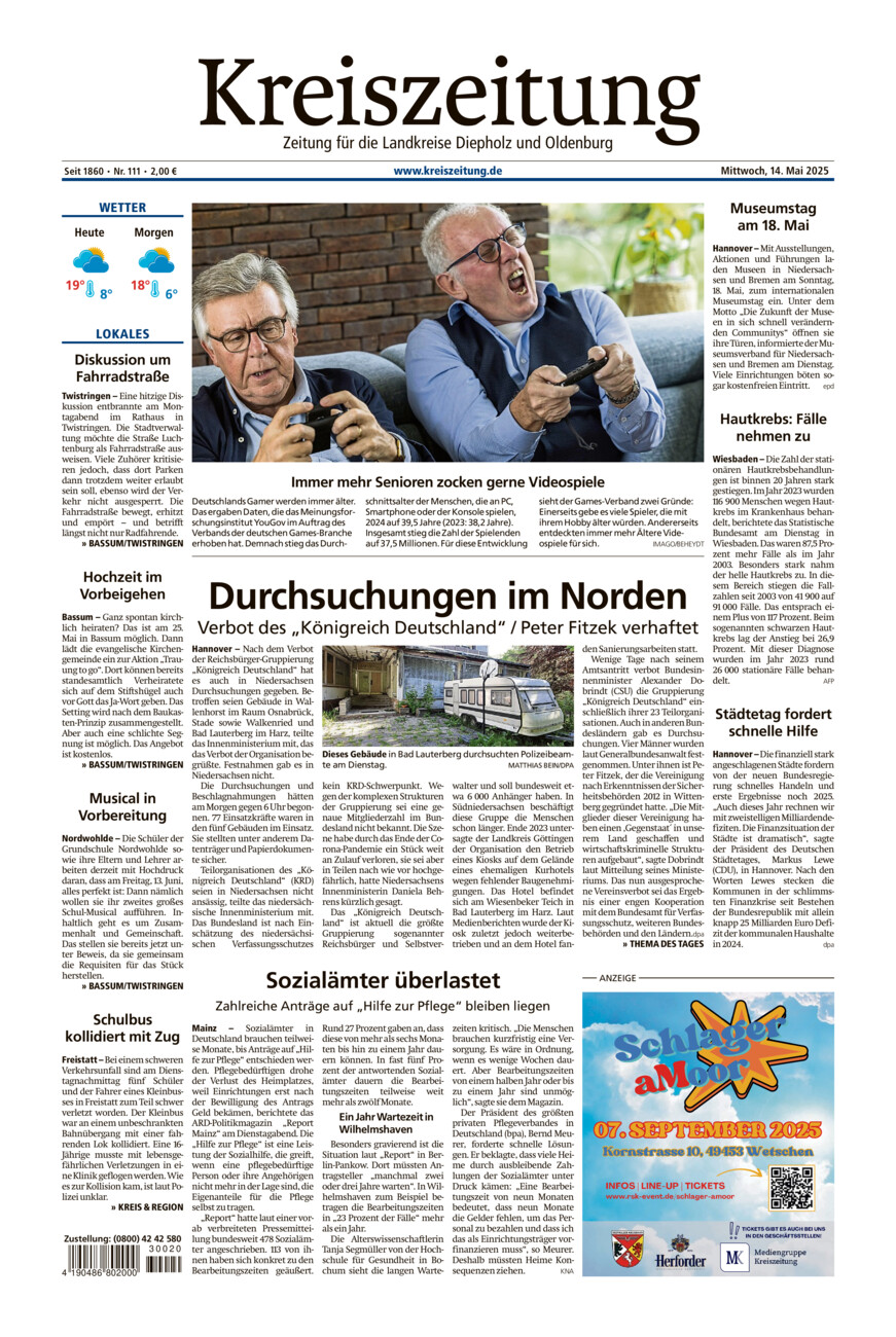 Kreiszeitung Bassum/Twistringen vom Mittwoch, 14.05.2025