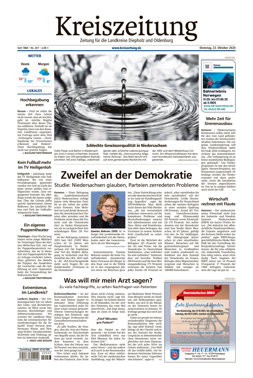 Kreiszeitung Bassum/Twistringen vom Dienstag, 22.10.2024