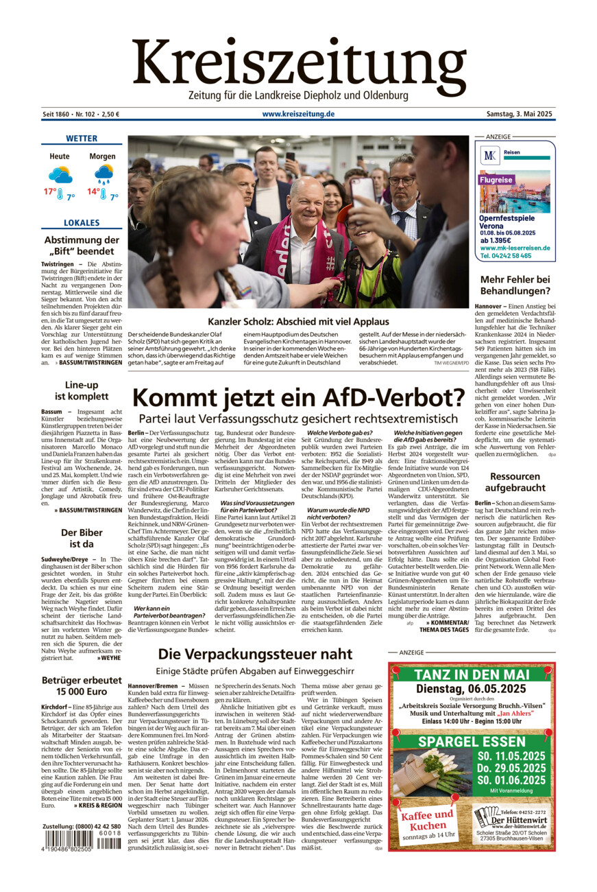 Kreiszeitung Bassum/Twistringen vom Samstag, 03.05.2025