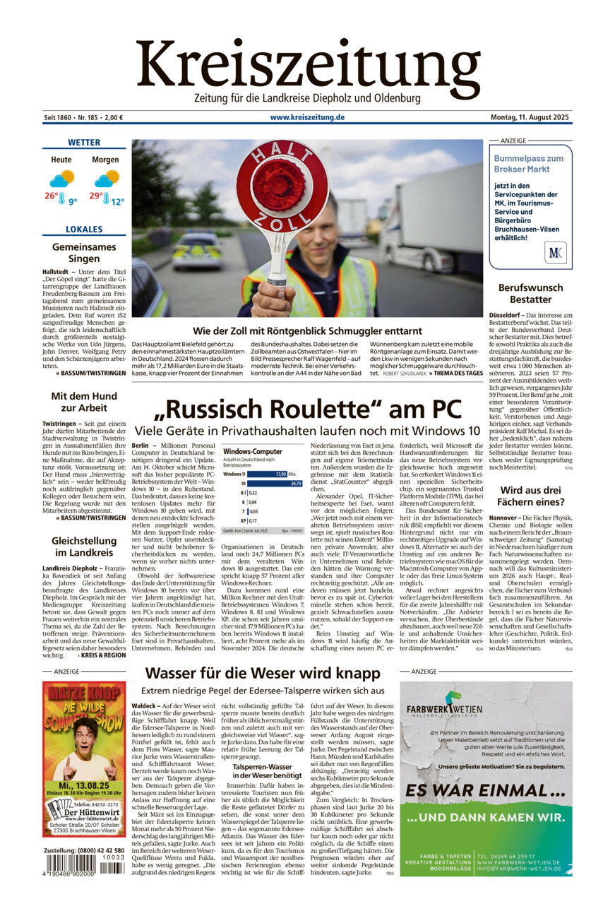Kreiszeitung Bassum/Twistringen vom Montag, 11.08.2025