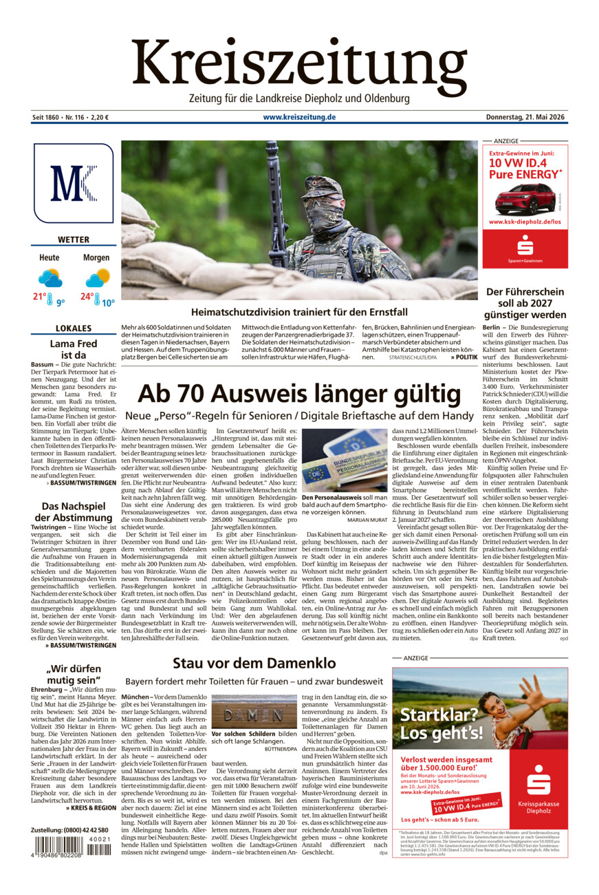 Kreiszeitung Bassum/Twistringen vom Donnerstag, 21.05.2026