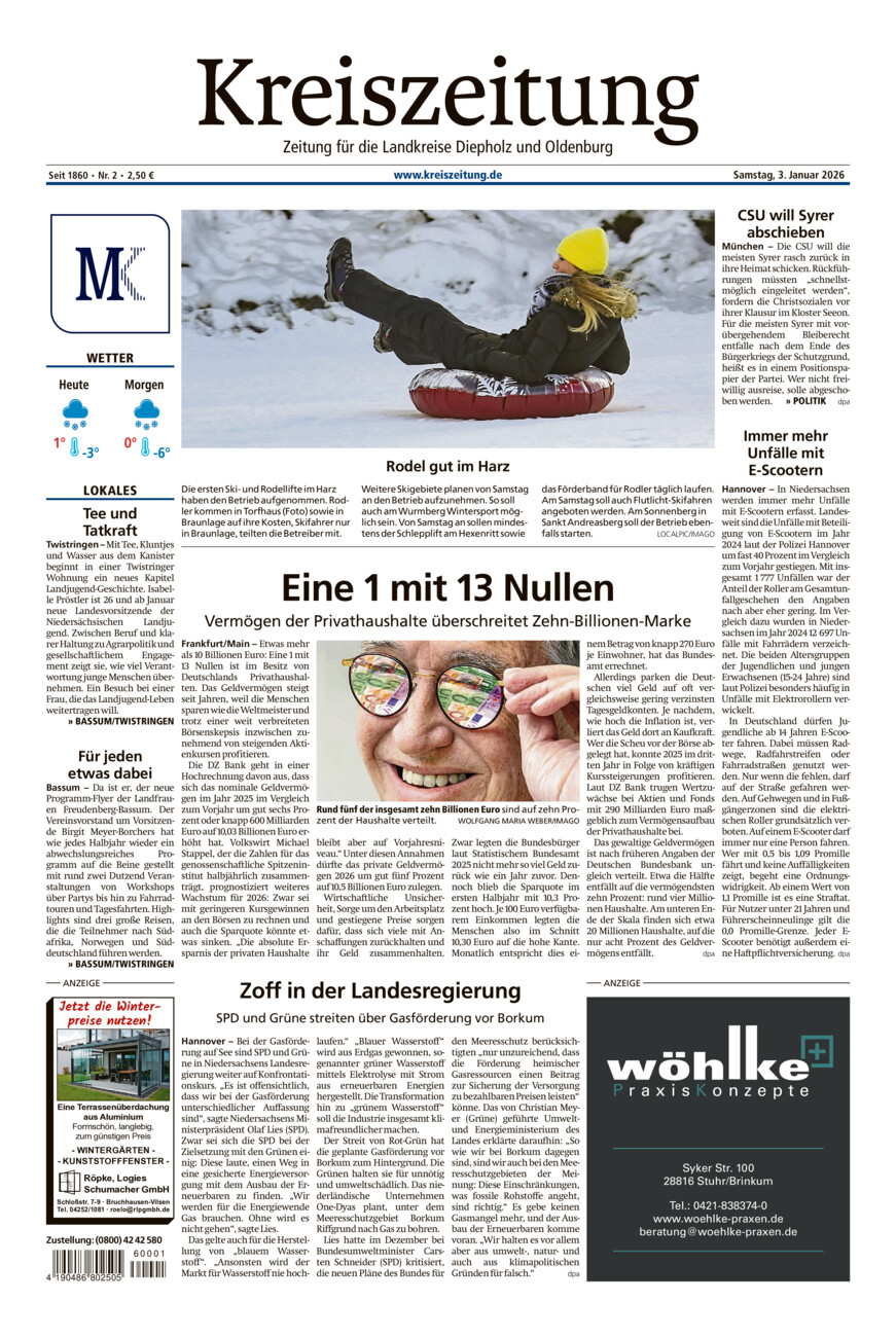 Kreiszeitung Bassum/Twistringen vom Samstag, 03.01.2026