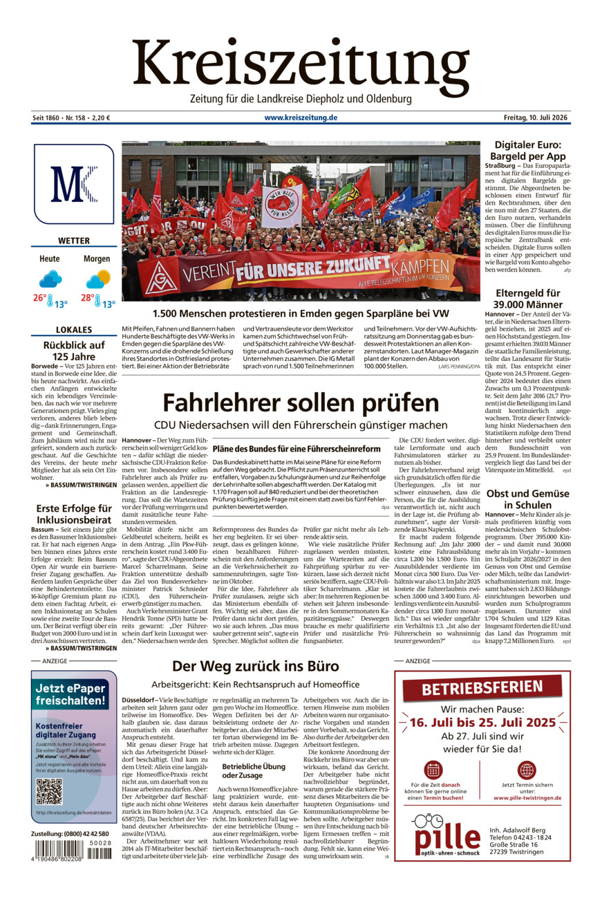 Kreiszeitung Bassum/Twistringen vom Freitag, 10.07.2026