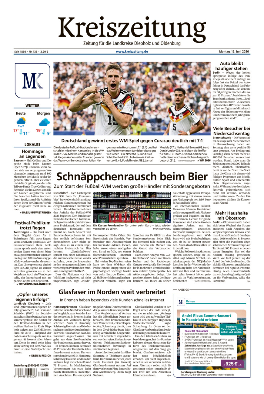 Kreiszeitung Bassum/Twistringen vom Montag, 15.06.2026