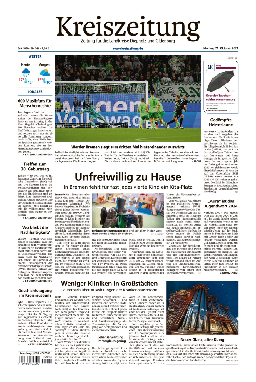 Kreiszeitung Bassum/Twistringen vom Montag, 21.10.2024