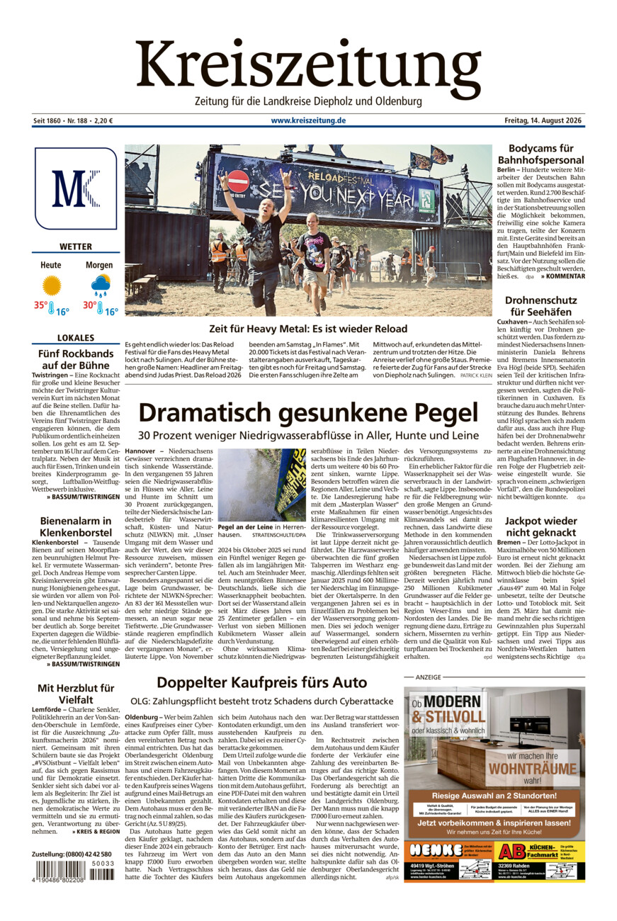 Kreiszeitung Bassum/Twistringen vom Freitag, 14.08.2026