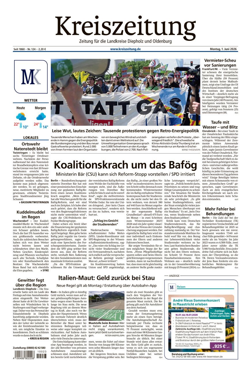 Kreiszeitung Bassum/Twistringen vom Montag, 01.06.2026