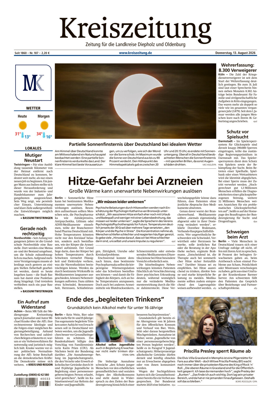 Kreiszeitung Bassum/Twistringen vom Donnerstag, 13.08.2026