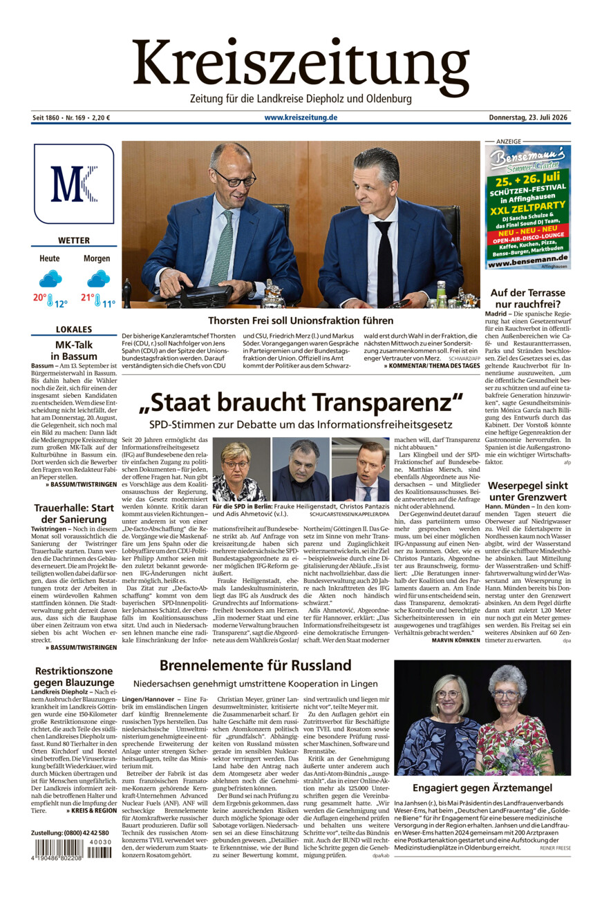 Kreiszeitung Bassum/Twistringen vom Donnerstag, 23.07.2026