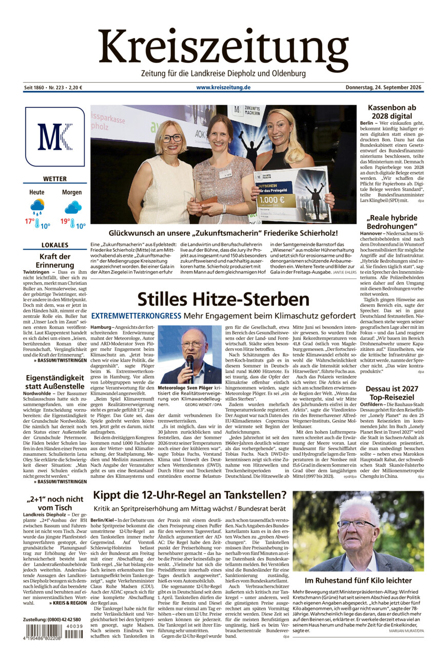 Kreiszeitung Bassum/Twistringen vom Donnerstag, 24.09.2026