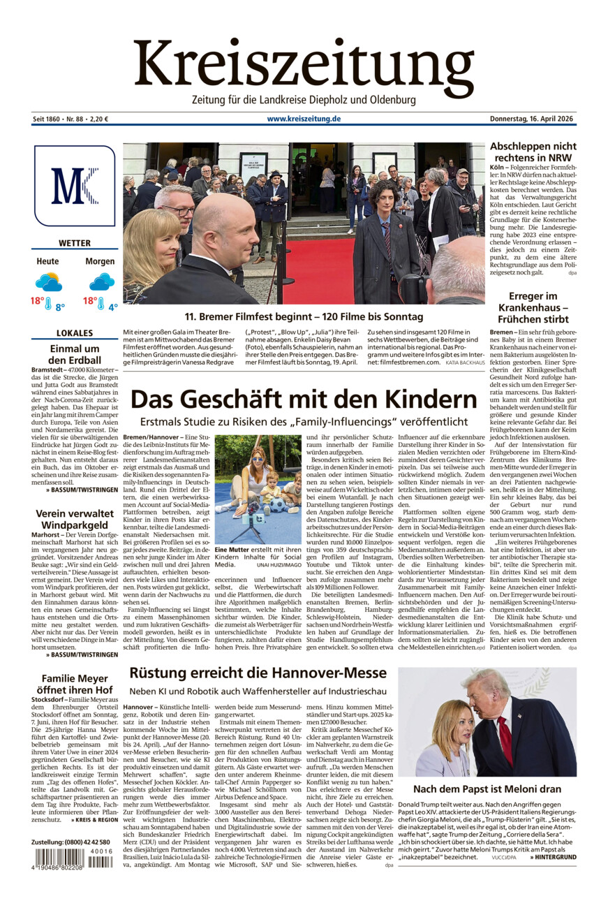 Kreiszeitung Bassum/Twistringen vom Donnerstag, 16.04.2026
