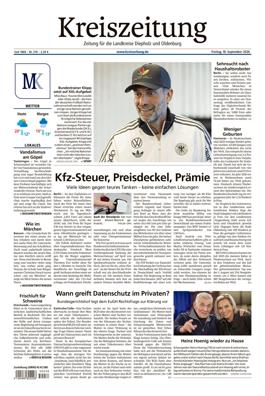 Kreiszeitung Bassum/Twistringen vom Freitag, 18.09.2026