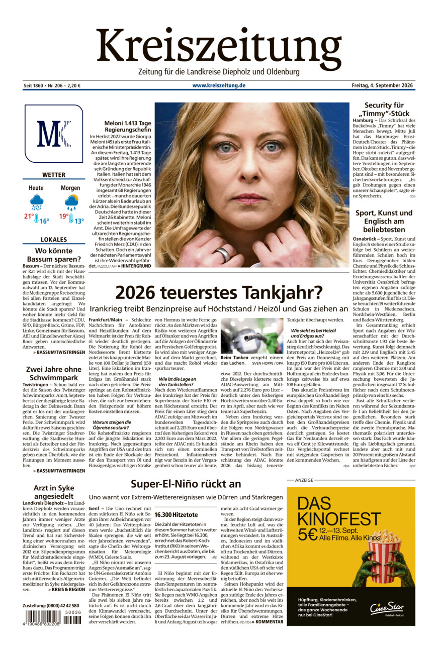 Kreiszeitung Bassum/Twistringen vom Freitag, 04.09.2026