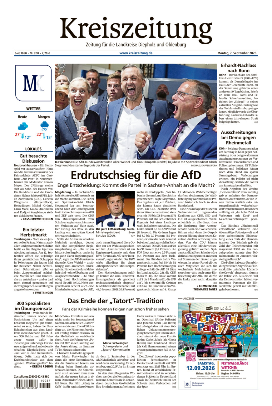 Kreiszeitung Bassum/Twistringen vom Montag, 07.09.2026