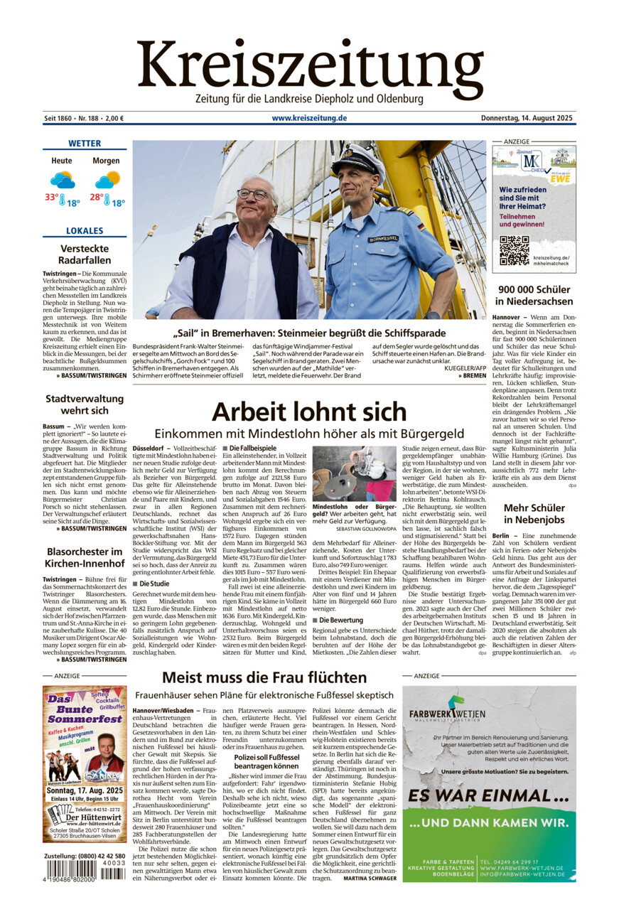 Kreiszeitung Bassum/Twistringen vom Donnerstag, 14.08.2025