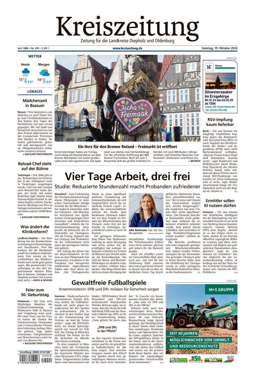 Kreiszeitung Bassum/Twistringen vom Samstag, 19.10.2024