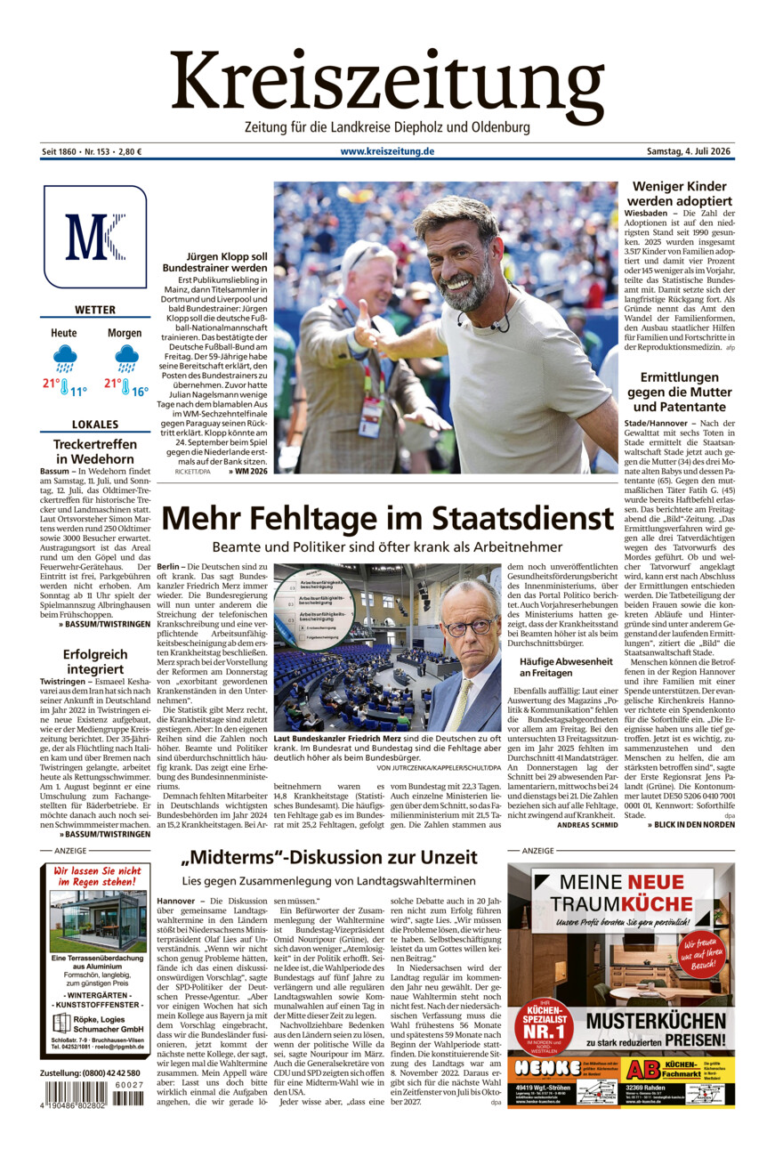 Kreiszeitung Bassum/Twistringen vom Samstag, 04.07.2026