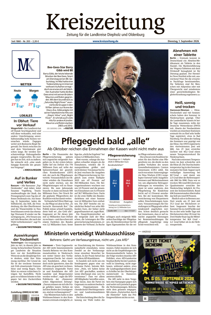 Kreiszeitung Bassum/Twistringen vom Dienstag, 01.09.2026