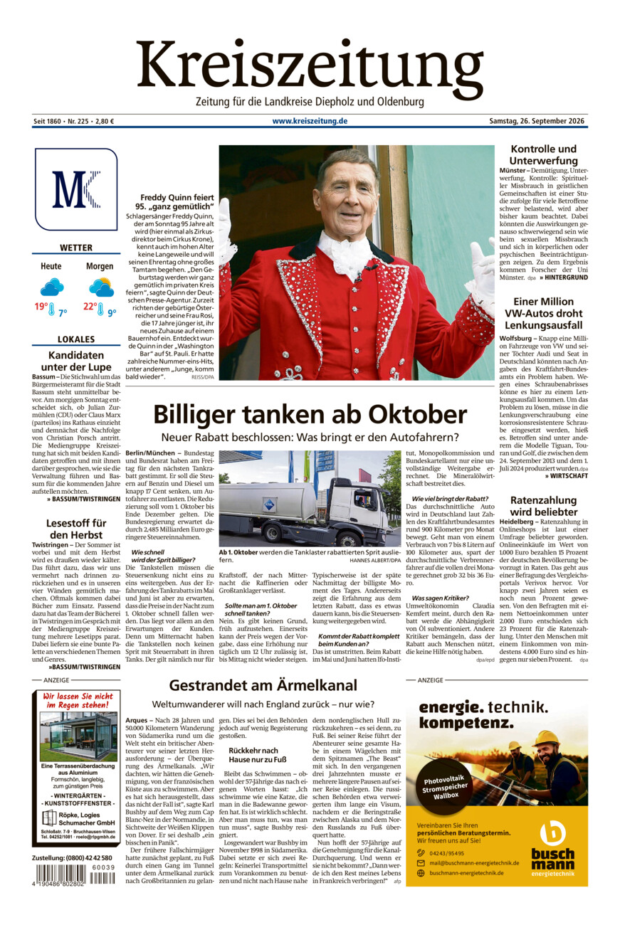 Kreiszeitung Bassum/Twistringen vom Samstag, 26.09.2026