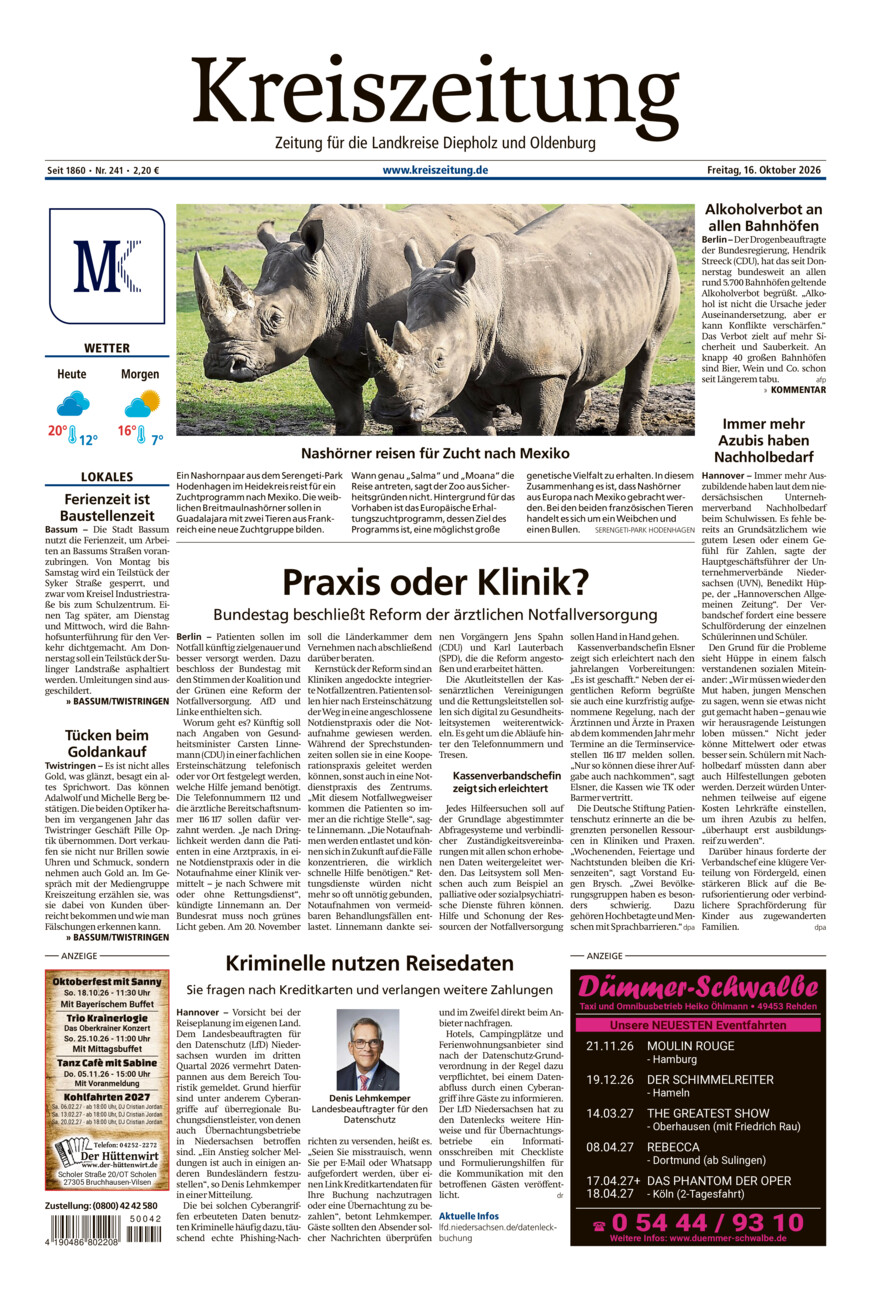 Kreiszeitung Bassum/Twistringen vom Freitag, 16.10.2026