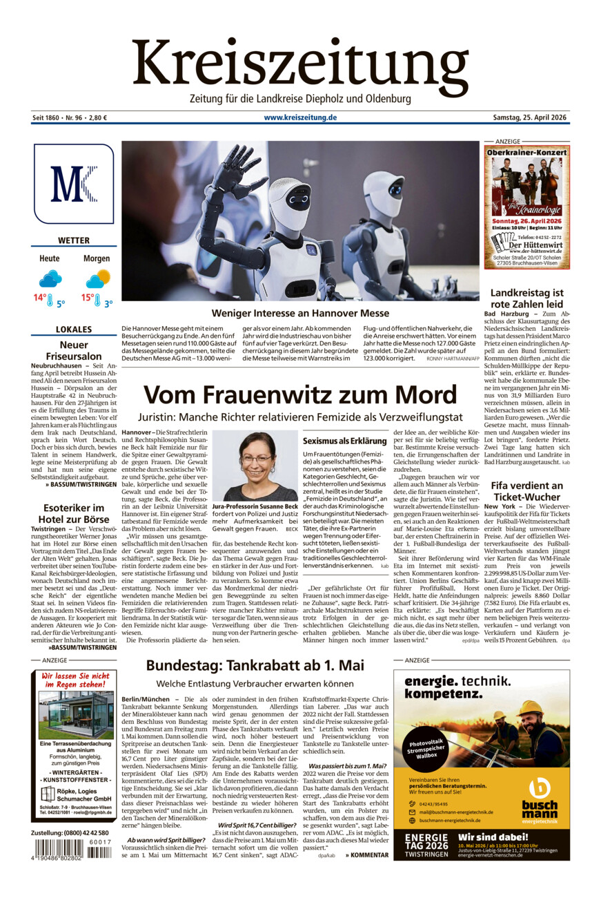 Kreiszeitung Bassum/Twistringen vom Samstag, 25.04.2026