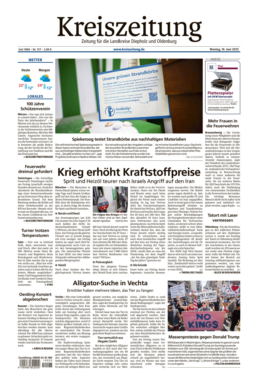 Kreiszeitung Bassum/Twistringen vom Montag, 16.06.2025