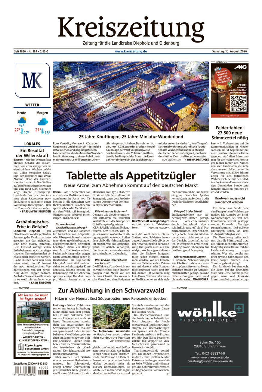 Kreiszeitung Bassum/Twistringen vom Samstag, 15.08.2026