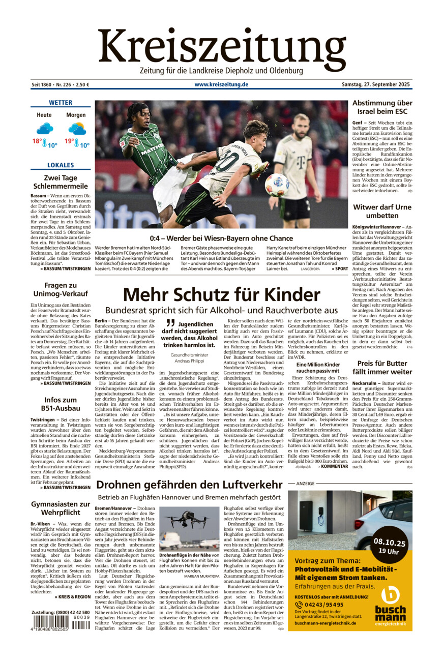 Kreiszeitung Bassum/Twistringen vom Samstag, 27.09.2025