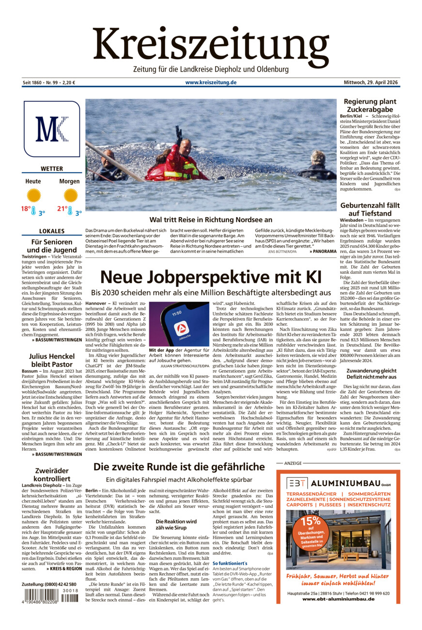 Kreiszeitung Bassum/Twistringen vom Mittwoch, 29.04.2026