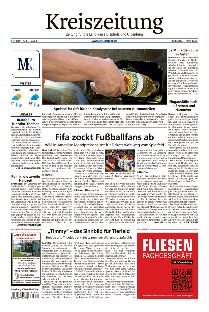 Kreiszeitung Bassum/Twistringen vom Samstag, 11.04.2026