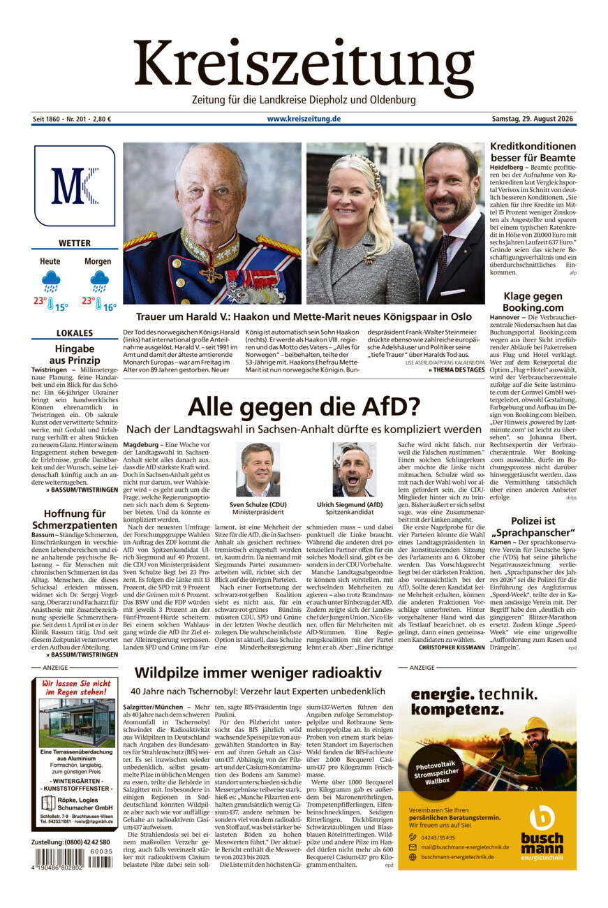 Kreiszeitung Bassum/Twistringen vom Samstag, 29.08.2026