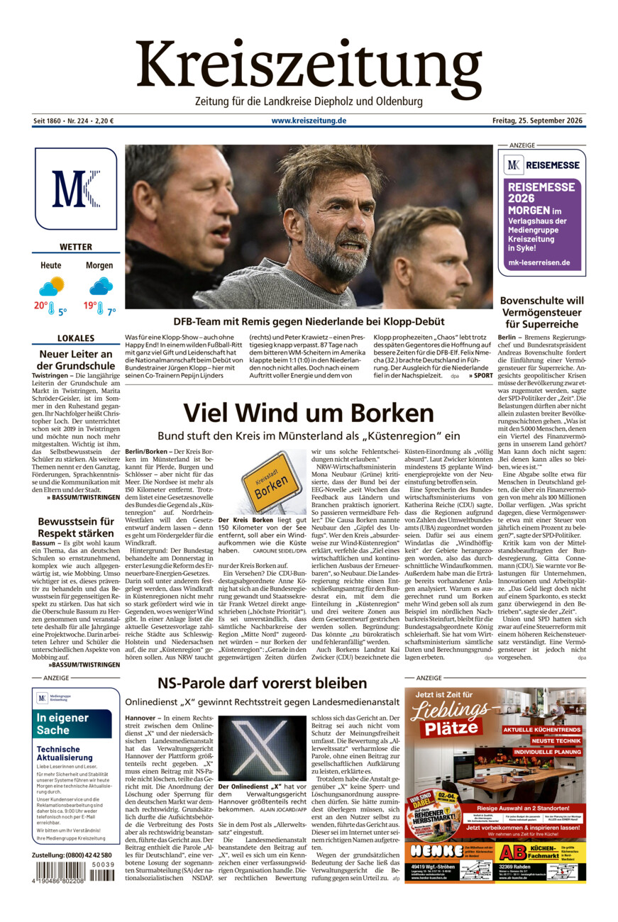 Kreiszeitung Bassum/Twistringen vom Freitag, 25.09.2026