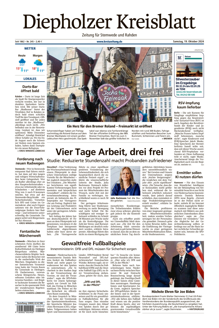 Diepholzer Kreisblatt Stemwede/Rahden vom Samstag, 19.10.2024