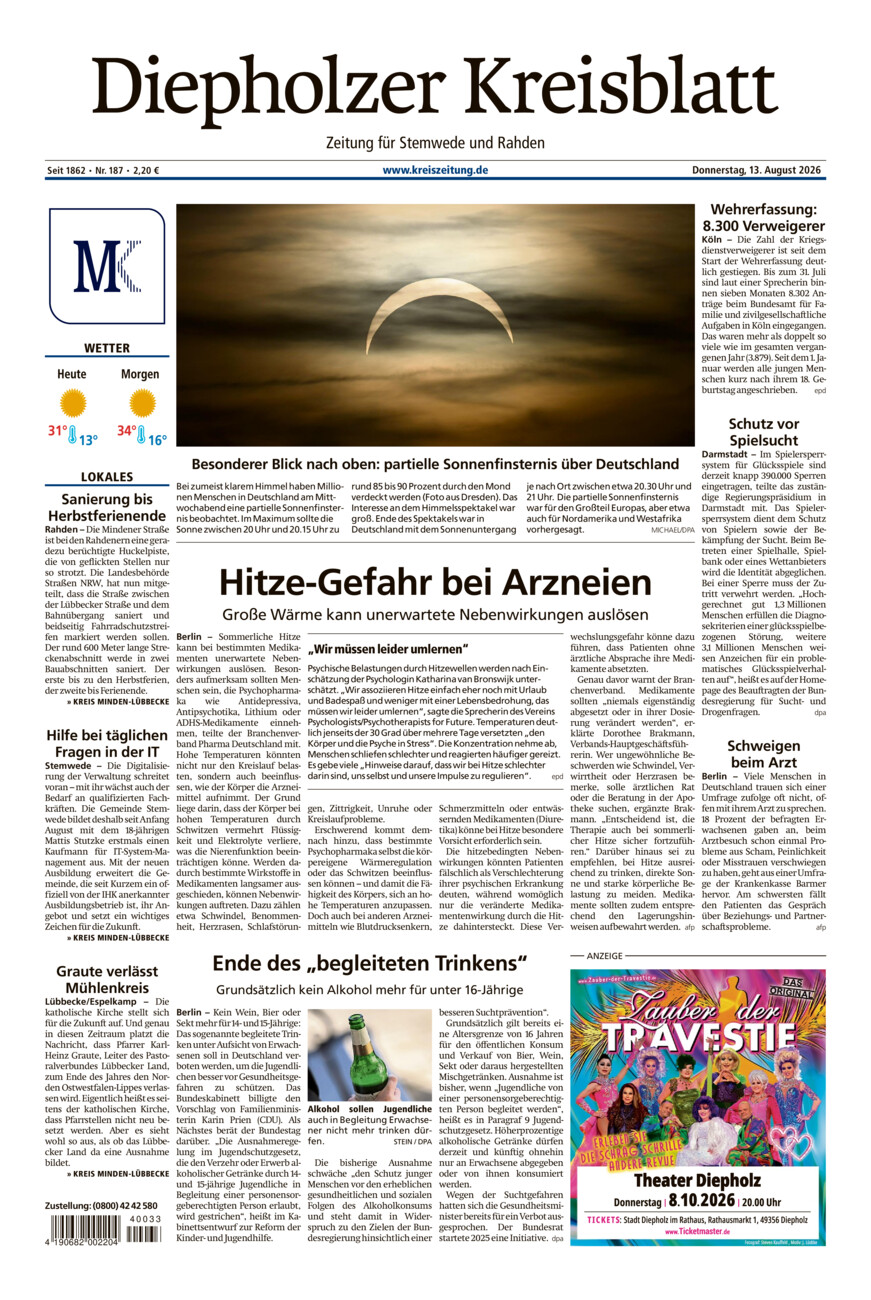 Diepholzer Kreisblatt Stemwede/Rahden vom Donnerstag, 13.08.2026