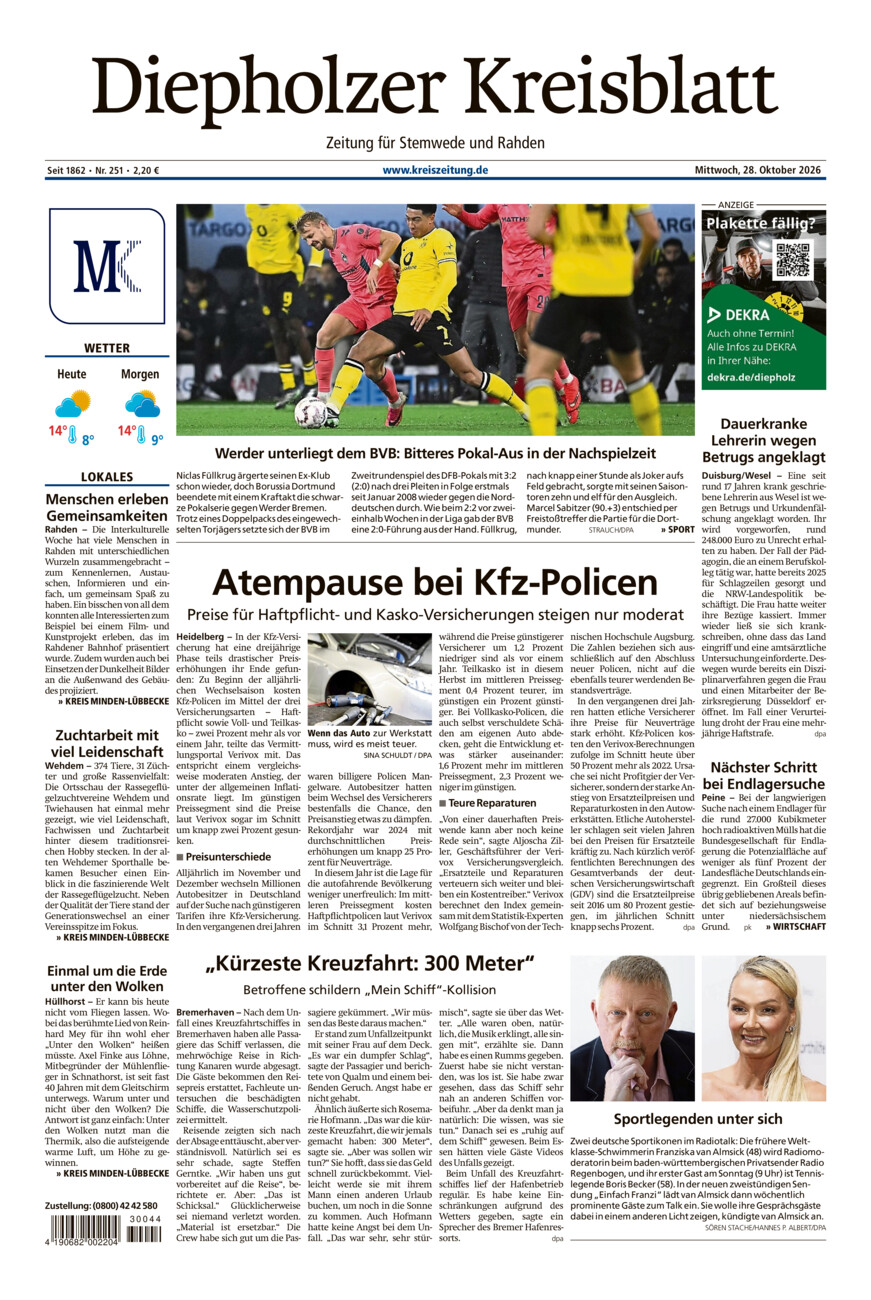 Diepholzer Kreisblatt Stemwede/Rahden vom Mittwoch, 28.10.2026