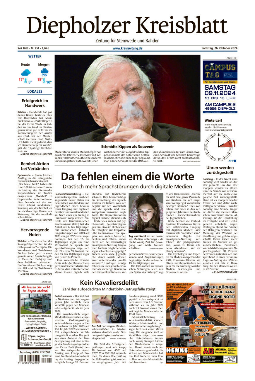 Diepholzer Kreisblatt Stemwede/Rahden vom Samstag, 26.10.2024