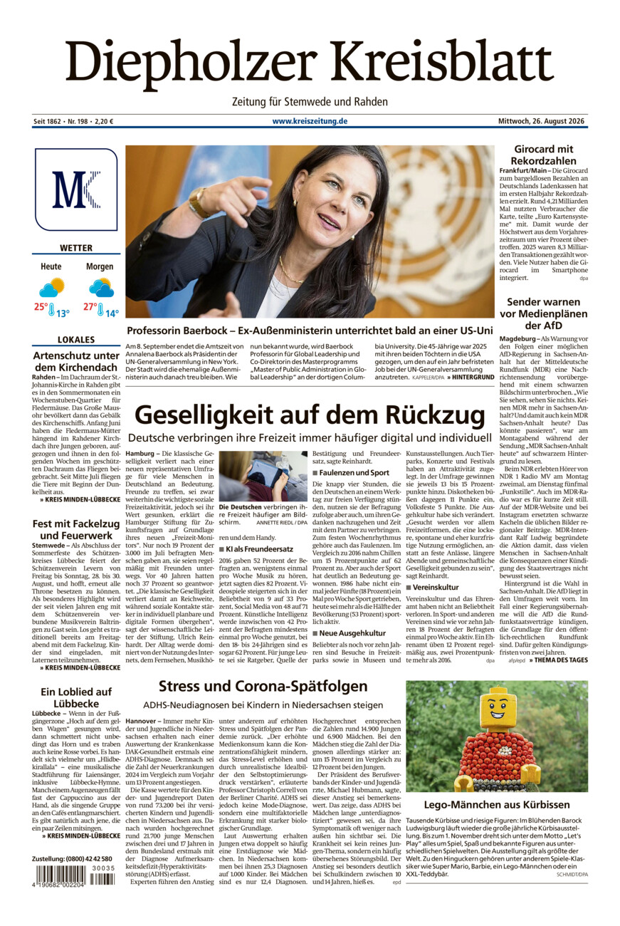 Diepholzer Kreisblatt Stemwede/Rahden vom Mittwoch, 26.08.2026