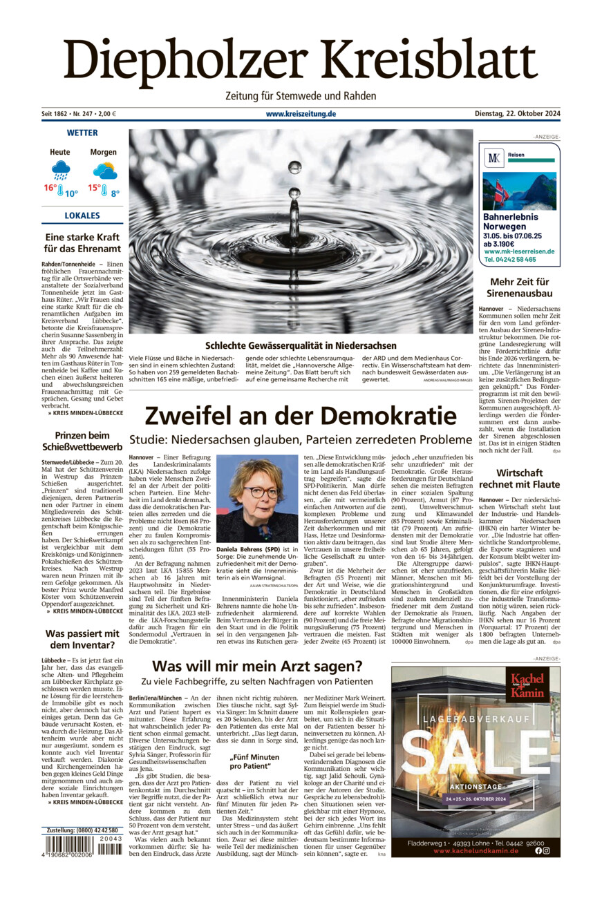 Diepholzer Kreisblatt Stemwede/Rahden vom Dienstag, 22.10.2024