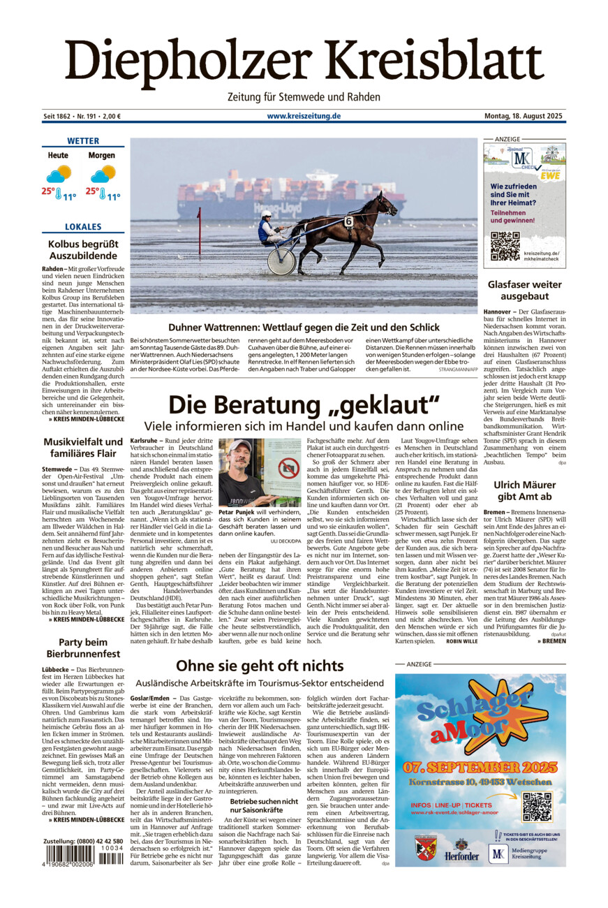 Diepholzer Kreisblatt Stemwede/Rahden vom Montag, 18.08.2025