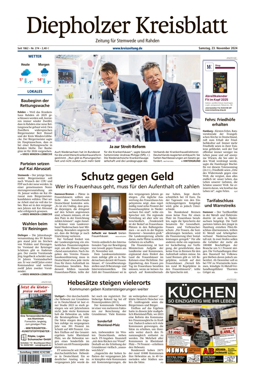 Diepholzer Kreisblatt Stemwede/Rahden vom Samstag, 23.11.2024