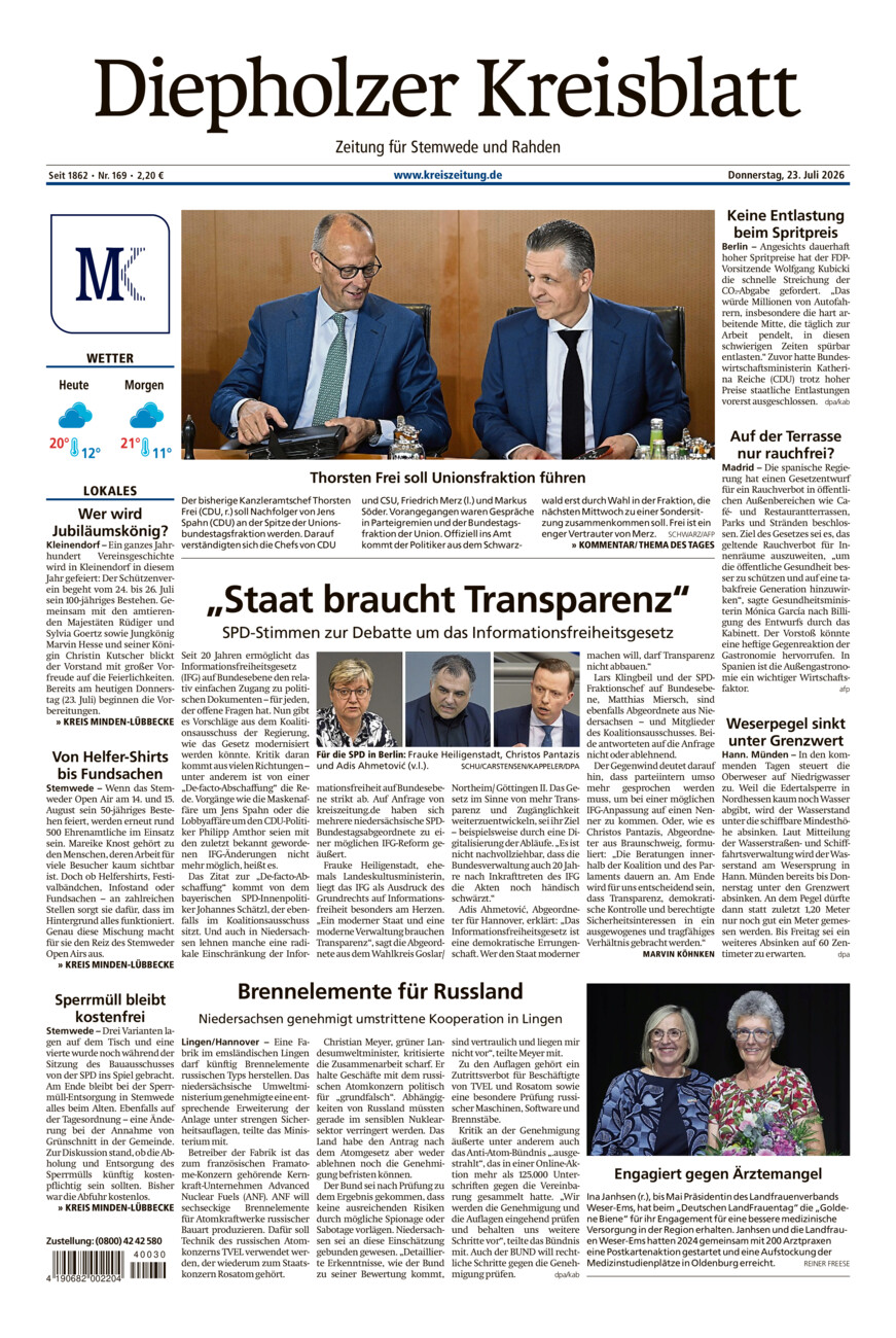 Diepholzer Kreisblatt Stemwede/Rahden vom Donnerstag, 23.07.2026