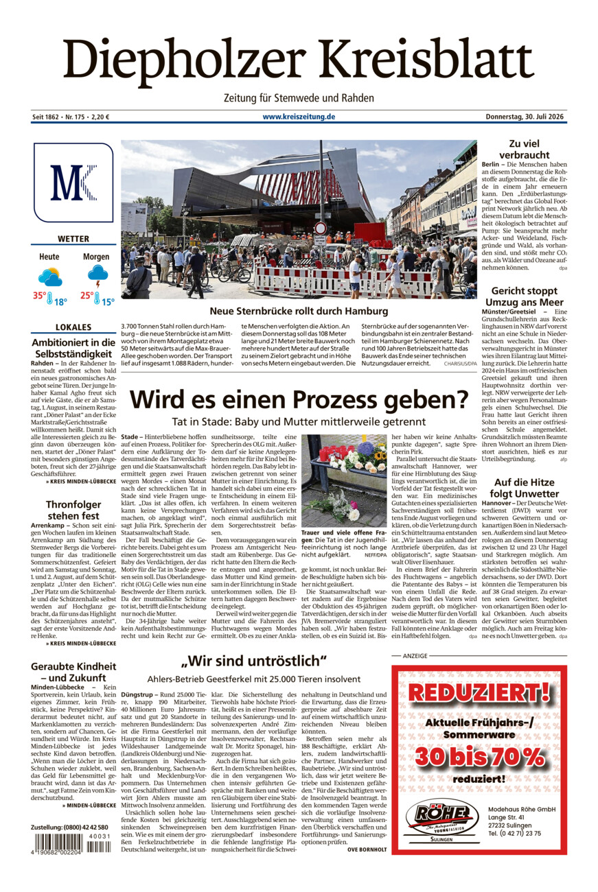 Diepholzer Kreisblatt Stemwede/Rahden vom Donnerstag, 30.07.2026