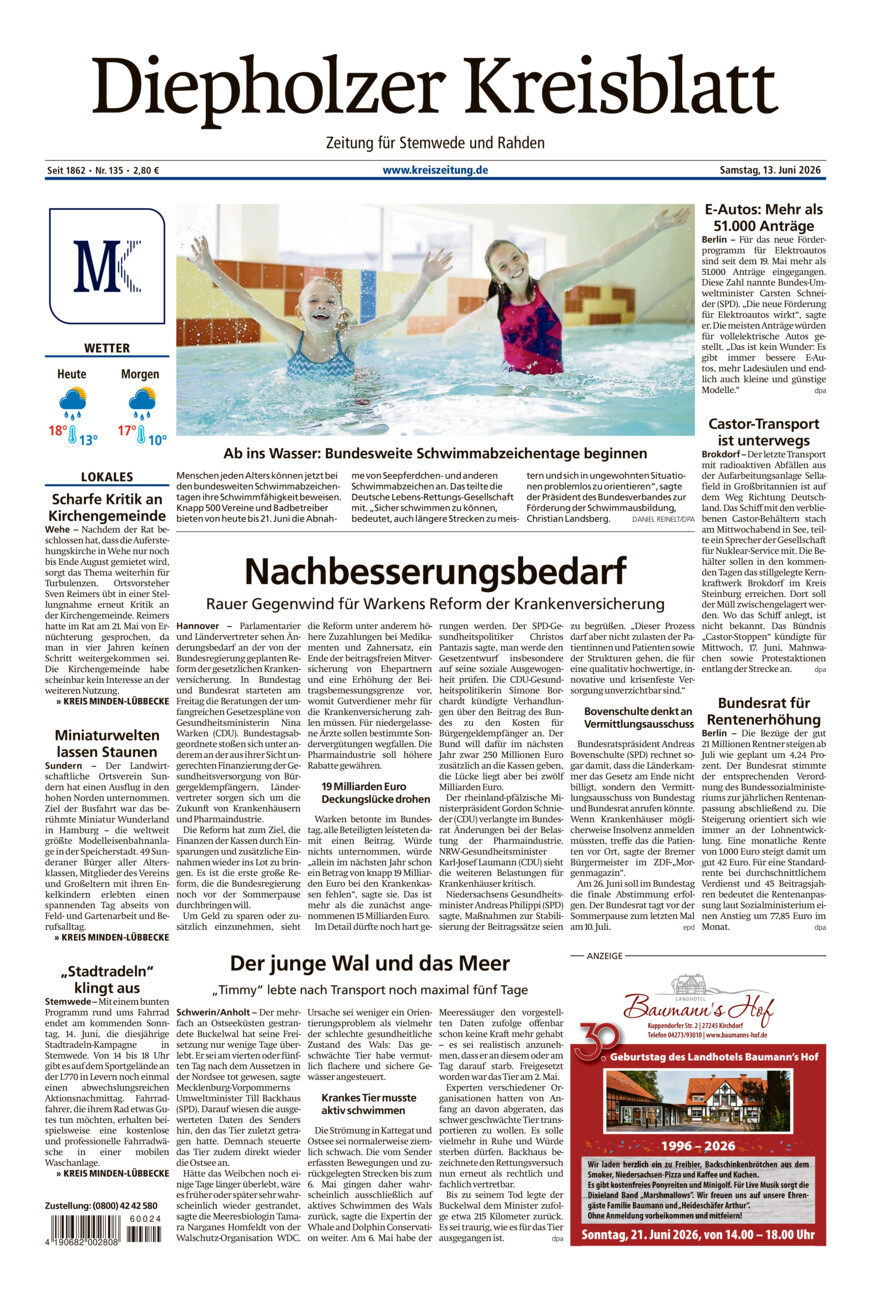 Diepholzer Kreisblatt Stemwede/Rahden vom Samstag, 13.06.2026