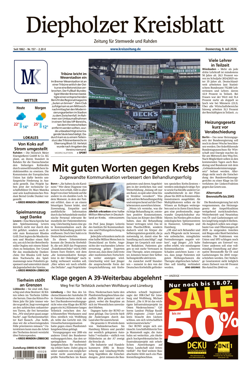 Diepholzer Kreisblatt Stemwede/Rahden vom Donnerstag, 09.07.2026