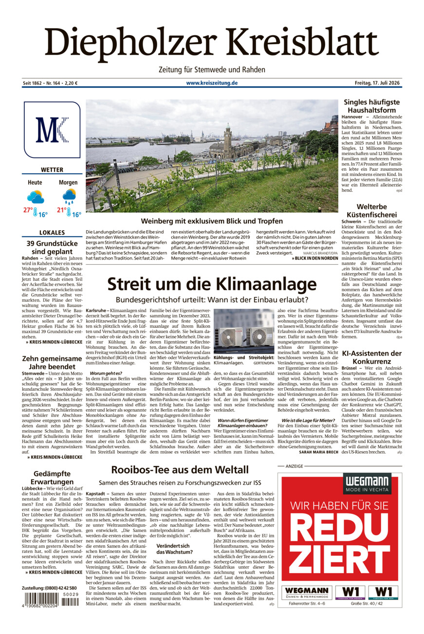 Diepholzer Kreisblatt Stemwede/Rahden vom Freitag, 17.07.2026