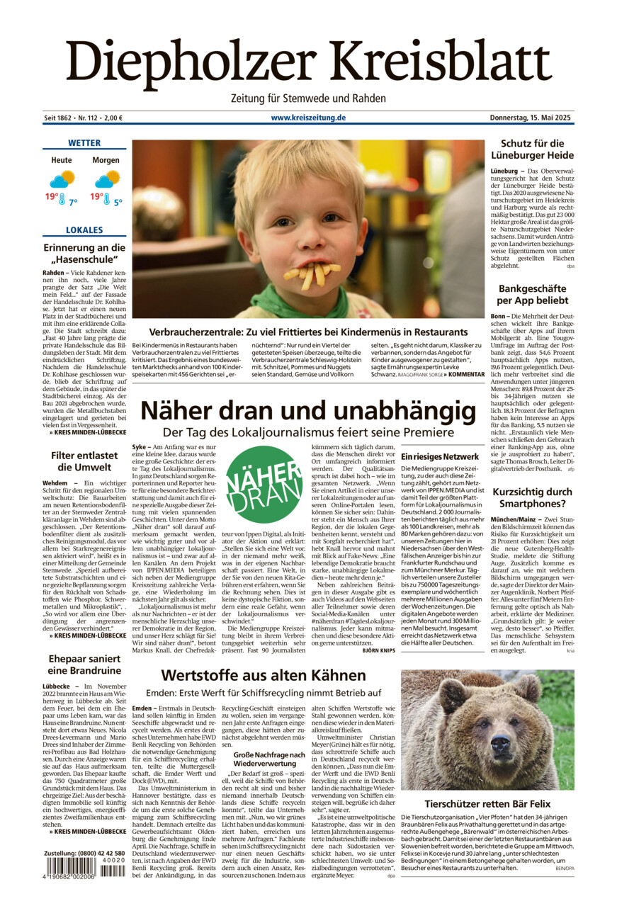 Diepholzer Kreisblatt Stemwede/Rahden vom Donnerstag, 15.05.2025