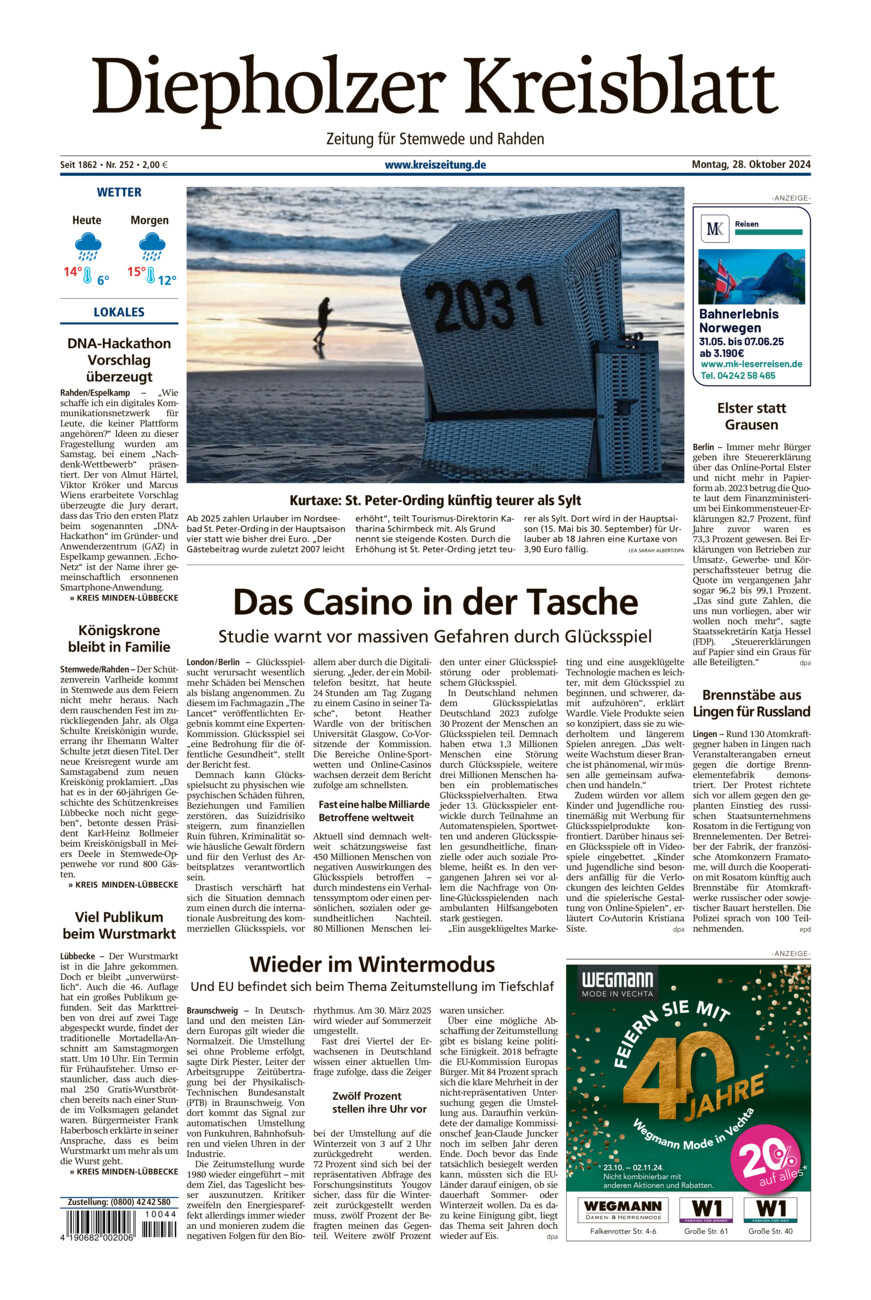 Diepholzer Kreisblatt Stemwede/Rahden vom Montag, 28.10.2024