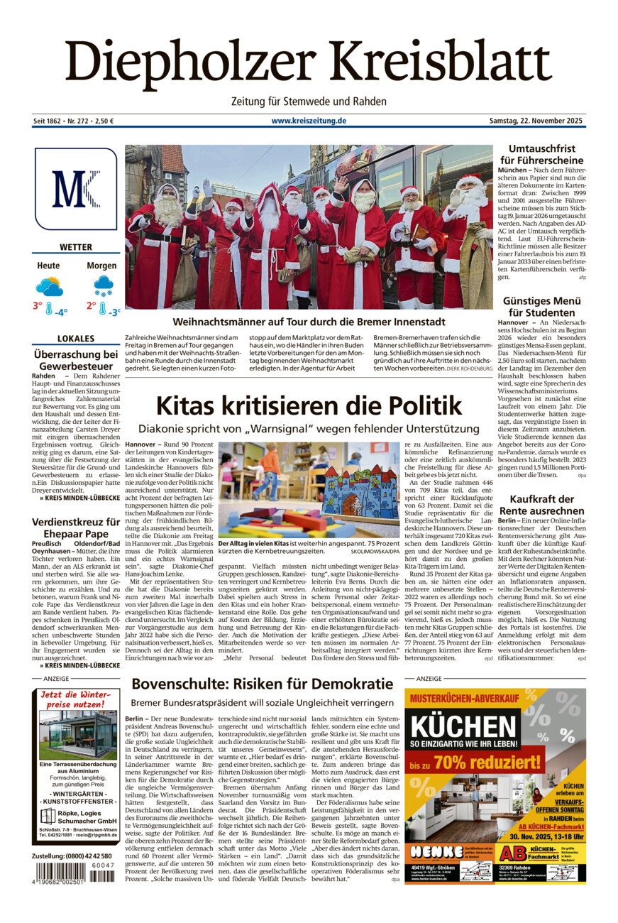 Diepholzer Kreisblatt Stemwede/Rahden vom Samstag, 22.11.2025