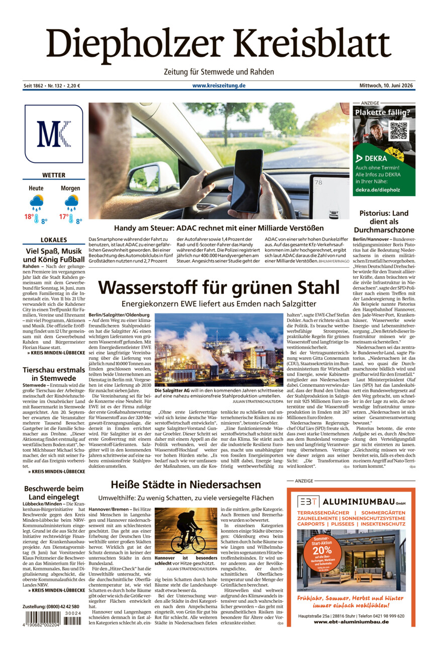 Diepholzer Kreisblatt Stemwede/Rahden vom Mittwoch, 10.06.2026