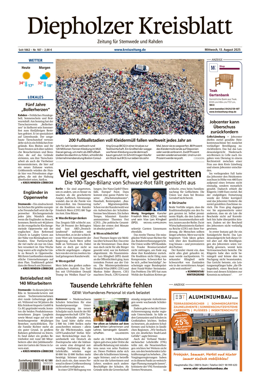 Diepholzer Kreisblatt Stemwede/Rahden vom Mittwoch, 13.08.2025